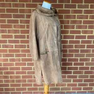 Vintage 60s 70s Genuine Suede Long Coat Fur‎ Collar Women's Retro Old Money